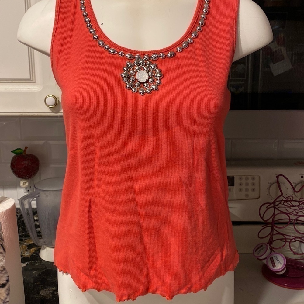 a womens Ruby Rd casual solid orange sleeveless stretch tank top PL